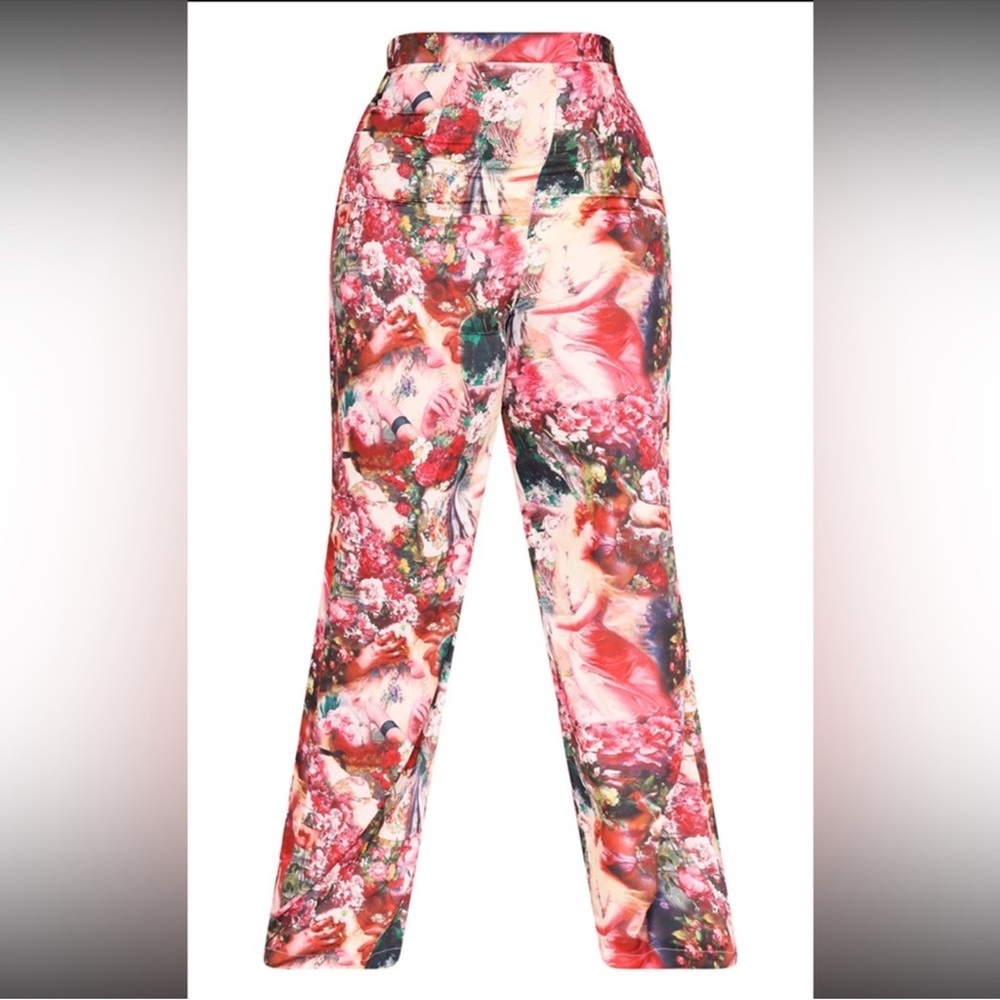 PrettyLittleThing Rose Femme Renaissance‎ Print Wide Leg Trousers
